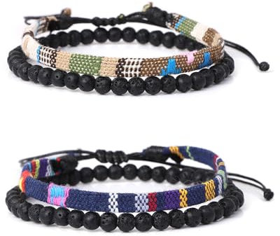 Generisch 4er Set Surfer-Armband Herren & Damen, Surferarmband Damen, Armbands Herren, Handmade Perlen-Armband Boho, Handmade Strand Festival Accessoires