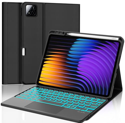 Xiaomi Pad 7/7 Pro 11.2 Teclado con Touchpad Retroiluminado Español Ñ - Funda Bluetooth Desmontable con Trackpad para Tablet 2025, Negro