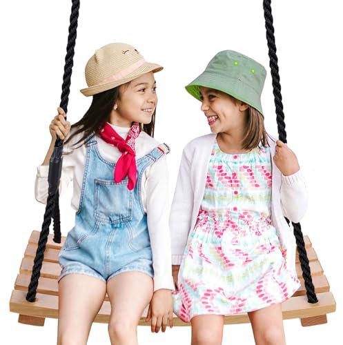 Kugooyi Columpio de madera para exteriores, columpio para adultos, niños, jardín, parque infantil, columpio con cuerda de cáñamo ajustable para interior y exterior (60 x 25 cm)