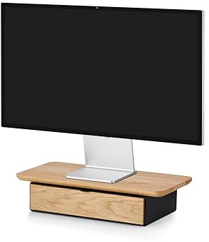 Oakywood - Laptop Ständer Holz - Monitorständer mit Schublade - aus Echtholz und Metall, Minimalistisches Design, in der EU hergestellt - Monitorständer, Schreibtisch Organizer - Eiche - Schwarz