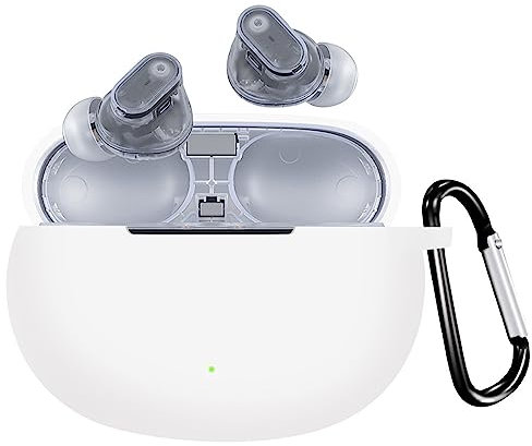 KANOYO Silicone Cover Compatible with Beats Studio Buds +/Buds,Full Body Protection Case,Supports Wireless Charging,Shock Resistant with Beats Studio Buds +/Buds Case,With Carabiner (White)
