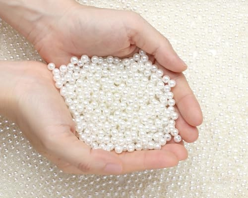 Sahoottie 1000 Stück Weiße Kunstperlen 6mm Kleine Perlen zum Basteln | Weiss Bastelperlen Deko Weiße Perlen für Armbänder Kette DIY Schmuckherstellung Dekoration und Vasenfüller (Cremefarben)