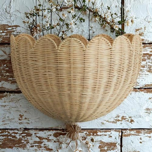 Cestino da parete smerlato, cesto in vimini smerlato da parete, cestino da parete in vimini smerlato a mano, organizer in rattan intrecciato naturale, decorazione per la casa per ingresso, soggiorno