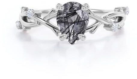 10k/ 14k/ schwarzer, verärgerter Quarz -Verlobungsring für Frauen 1 Birnenform schwarzer, verärgerter Quarz Ehering Vintage Art Deco Jubiläumsversprechen Ring für sie