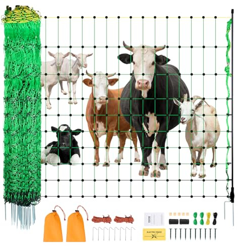 VEVOR Filet de Clôture Électrique, 1,27 x 50 m, Filet à Mouton avec Poteaux et Piquets, Clôture Électrique Portable pour Bétails, Chèvres, Cerfs, Porcs, Chiens, Arrière-cours, Jardins, Fermes, Ranchs