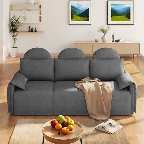 Meeyar Modernes Sofa, 208CM Sofa Aus Kurzplüschstoff Für Das Wohnzimmer, Einfach Zu Montierende Sofas Mit Aufrollbaren Armlehnen Und Doppelseitigen Kissen Für Lounge, Schlafzimmer