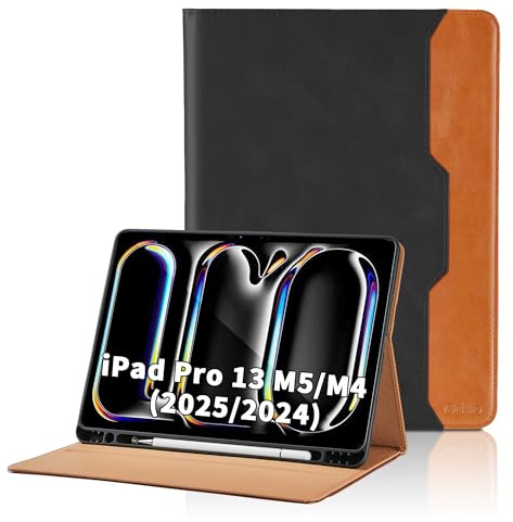 Coque Compatible avec iPad Pro 13 Pouces Étui M5/M4 (2025/2024) A3360/ A3361/ A3362/ A2925 Étui Cover en PU Tablette avec Poche et Porte-Stylo, Flip Portefeuille Housse avec Fonction Support (Noir)