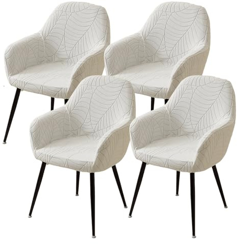 xotoa Hochelastischer, gebogener Stuhlbezug mit Armlehnen, geeignet for alle Jahreszeiten, Restaurant und Zuhause(Off White,4 Set)