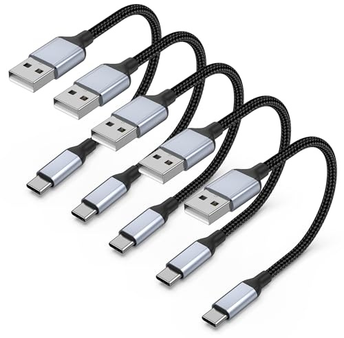 Cable corto USB A a USB C, 5 unidades, 30 cm, 3 A, trenzado, 480 mbps, 30 cm, USBA a USBC, cable de carga rápida corto, carga rápida 3.0 tipo A a tipo C, cable de carga para iPhone 17, 16, 15, Samsung