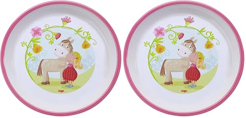 HABA Kinderteller Vicki & Pirli – Stabiler Melamin-Teller – Spülmaschinengeeignet – Kindgerechte Größe – Ab 12 Monaten – 1300387001 (Packung mit 2)