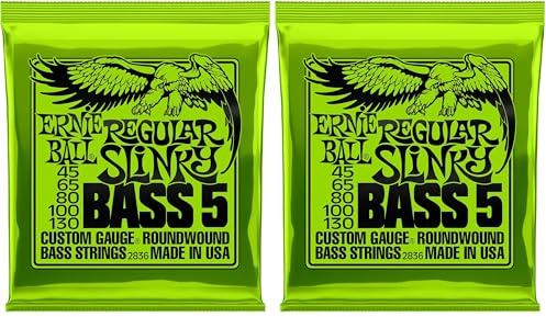 Ernie Ball Regular Slinky Nickelwound 5-Saiten E-Basssaiten Saitenstärke 45-130 (Packung mit 2)