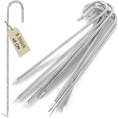 Graxury 8Pcs 40cm Piquets d'ancrage Résistants en Acier Galvanisé Antirouille avec Crochets en J pour Tentes de Trampoline - Convient pour Camp, Jardin, Abri et Balançoires