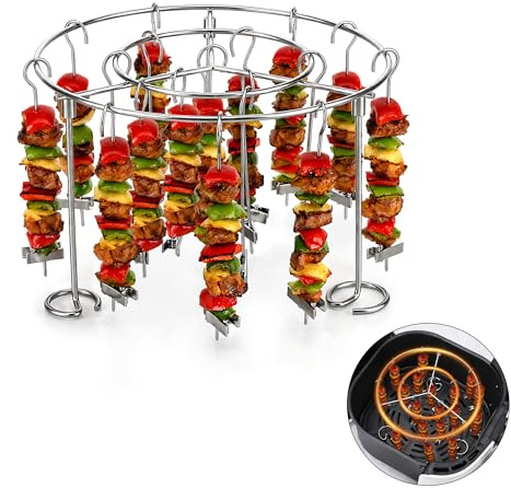 Homikit Airfryer Zubehör, 15,6cm Rund Edelstahl Heißluftfritteuse Zubehör | Grillrost mit 28 Spieße für Grillen, Abnehmbar Spießgestell für Airfryer Backofen, Gleichmäßiges Garen, Spülmaschinenfest