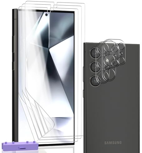 Zerrshoo 3+2 Protector Pantalla TPU para Samsung Galaxy S24 Ultra | Película Hidrogel Flexible de Instalación Fácil, HD Claro, Protector Lente Cámara 9H Dureza, Huella Dactilar, Antiarañazos