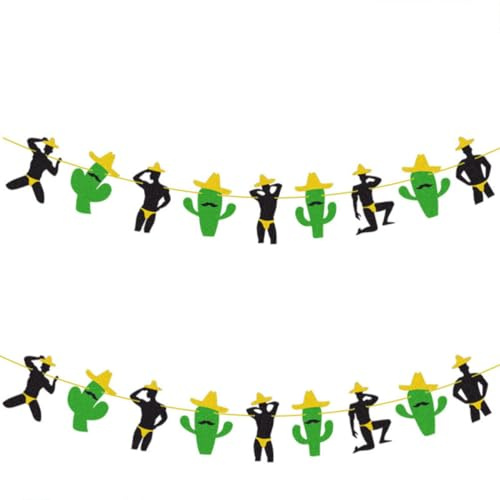 TEHAUX Sommerstimmung Partybanner mit Kaktus Motiv aus Filz und Papier Mexikanische Karnevalsgirlande als Party Hängegirlande für Mexican Carnival Dekoration