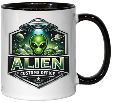 Alien Customs Office with Space Background Ceramic Tea Coffee Mug Black