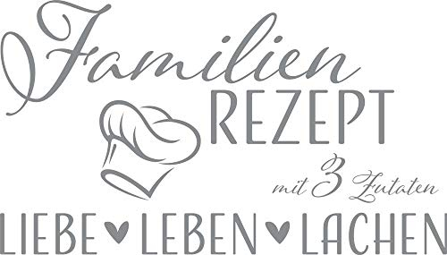 GRAZDesign Wandtattoo Wohnzimmer Familie Familienrezept mit 3 Zutaten, Lustig Sprüche Flur, Küche, Wandaufkleber selbstklebend, Wandsticker modern, 70x40cm, 074 mittelgrau