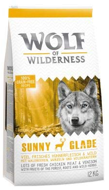 Wolf of Wilderness Adult Sunny Glade - Premium Trockenfutter für Hunde 100% Getreide- und glutenfrei angereichert mit Waldfrüchten, Wildkräutern und Wurzeln 2 x 12 kg