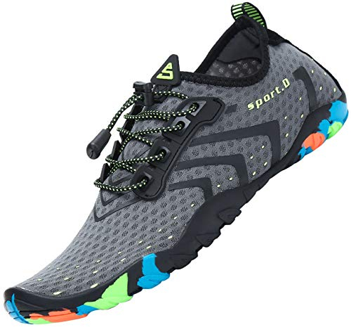 SAGUARO Badeschuhe Herren Wasserschuhe Damen Barfuss Schuhe Sport Schwimmschuhe Barfußschuhe Gegen Seeigel Aquaschuhe rutschfest Strandschuhe Leicht Neoprenschuhe Barfussschuhe Grau, Gr.46