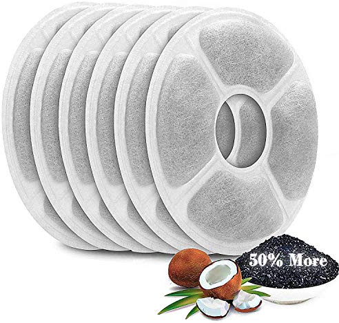 Cat Water Fountain Filters 6 Pack,50% More Activated Carbon Filters, Genuine Cat Flower Fountain Replacement Filters, Fit for Most Dog Pet Drinking Dispenser Triple Filtration (Not for Catit Fountain)