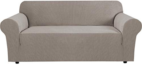 BellaHills Stretch-Möbelbezug, stilvoll, mit Jacquqard-Twill-Stoff, hoher Spandex, Lycra-Schonbezug, maschinenwaschbar, rutschfest, Taupe, 3 Seater