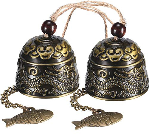 2 Stück Fengshui Glocke Vintage Drachenglocke Fengshui Windspiele für Haus Garten Hängend Viel Glück Segen