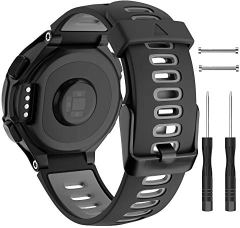 ISABAKE Watch Strap for Garmin Forerunner 735XT 235 235Lite 230 220 620 630, Soft Silicone Replacement Band for Approach S20 S5 S6 Watch Accessory(Black/gray Black buckle)