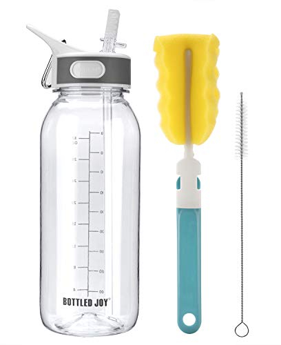 VENNERLI Wasserflasche 1L Sport Trinkflasche mit Strohhalm ML Marker Tritan BPA Frei Auslaufsicher für Fahrrad Fitness Sport Büro Schule (1L Transparente)