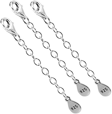My-Bead 3 piezas cadena de extensión 7cm con mosquetón 9mm plata de ley 925 para pulseras y collares DIY