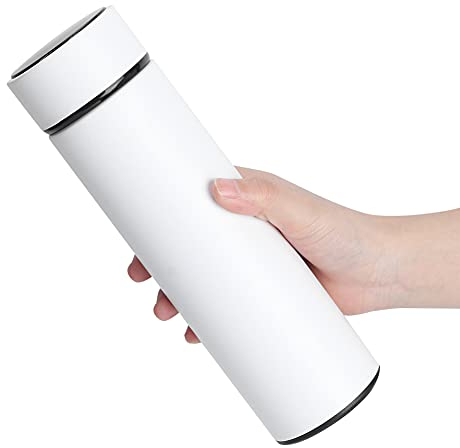 Frasco de vacío de acero inoxidable con termo de 500 ml con tapa de pantalla de temperatura LED Botella de agua con aislamiento a prueba de fugas Taza de vacío multiusos(Blanco)