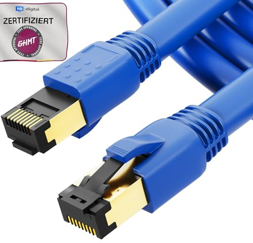 HB-DIGITAL 5m CAT 8 LAN Kabel Netzwerkkabel Patchkabel AWG 24 S/FTP LSZH 40Gbps 2000MHz - GHMT Zertifiziert - reines Kupfer mit vergoldete RJ45 Stecker für Switch, Router, Modem, PC - Blau
