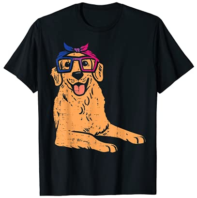 Golden Retriever Bandana LGBTQ Bisexual Flag Gay Pride Bi T-Shirt