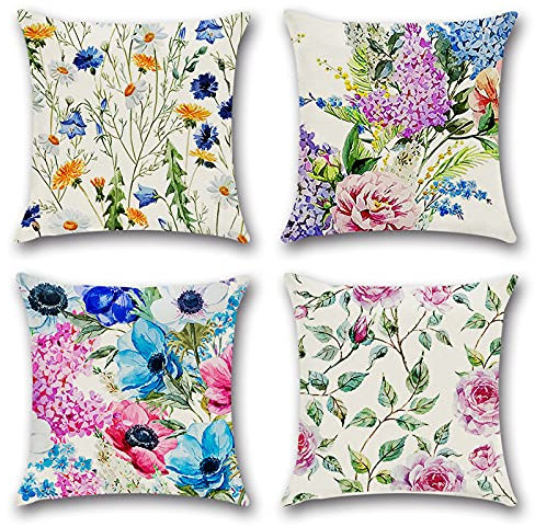 Cushion Covers 45 x 45 cm,Set of 4 pillow cover Cotton and Linen Pillow case Cushion Covers for Sofa outdoor garden bed couch cushions (25-OrchidPurple)