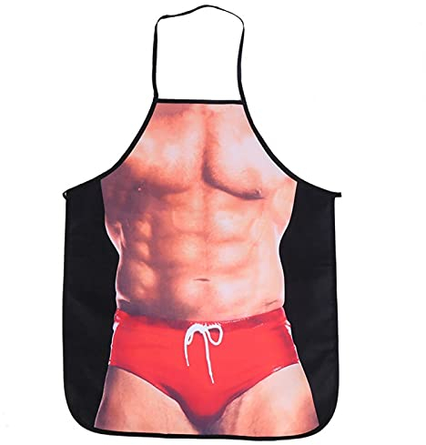 Nikou Schürze 3D Lustige Kochschürze Sexy Mann Frau Schürze Lebendige Muster Wasserdichte Schürze(Fitness man)