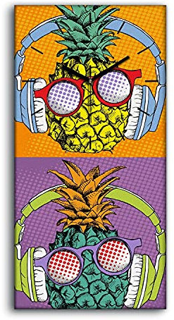 Coloray Uhr auf Leinwand - Schwarze Hände - Wohnzimmer Dekoration Segeltuch Ohne Tickendes Geräusc Kunst Wand Uhr - Helle Pop Art Comic Poster Ananas