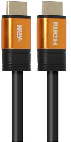 APM 590468, Cordon HDMI 5m 4K Ethernet, Cable HDMI Long Connecteurs Male/Male, Accessoires pour TV et Vidéo, Résolution Exceptionnelle 4 x HD 1080p, Gestion des Vidéos 3D, Noir et Doré