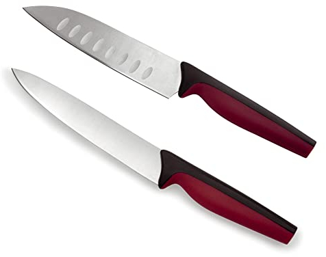 Jata HACC4500 - Cuchillos Cocina, Juego Cuchillos Cocina 2 piezas Santoku, Cuchillos de Acero Inoxidable, Mango Ergonómica, Fácil limpieza, Hoja 170 mm, Bicolor