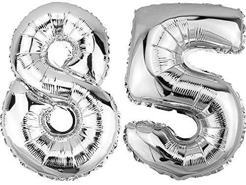 DekoRex Folienballon Silber 82cm Geburtstag Jubiläum Hochzeit Deko (Zahl 85)