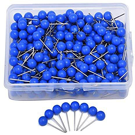 Egurs 300 Stück Karte Nagel Pinnadeln Map Push Pins mit Kopf für Markieren Reise Routen Adressen(5mm) Blau Blau