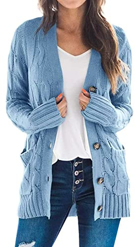 Easygou Cardigan da donna con bottoni, maglione a maglia grossa, maglione oversize morbido a maniche lunghe aperto sul davanti con tasca morbida