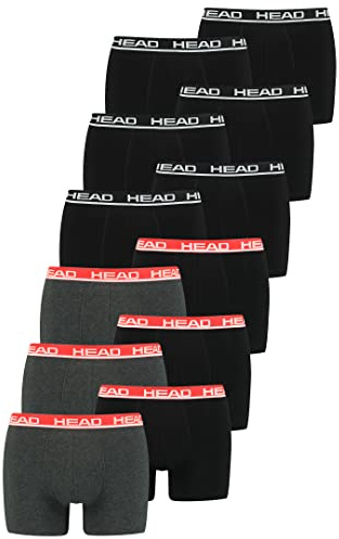 HEAD Herren Basic Boxer Pant Shorts Unterwäsche Unterhose 12 er Pack, Farbe:Black/Grey Red, Bekleidungsgröße:M
