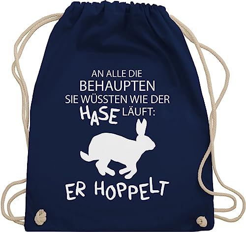 Turnbeutel Rucksack - Ostergeschenk Ostern - Der Hase hoppelt läuft - Unisize - Navy Blau - hasen stoffbeutel happy easter osterhasen beutel ostersachen bunny osterartikel oste ostern. hasenmotiv
