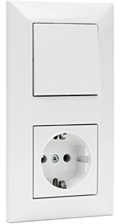 Bundle Meridian Kombination Wechselschalter/Lichtschalter mit Schuko Steckdose Unterputz, ähnlich RAL 9010