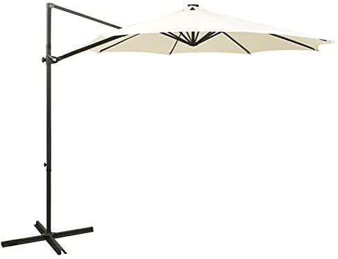 Catherinol Sombrilla voladiza con poste y luces LED, Parasol Terraza, Sombrilla Terraza Exterior, Sombrilla Jardin, Parasol Jardin, Sombrilla Playa, Parasol Excentrico, 300 cm arena