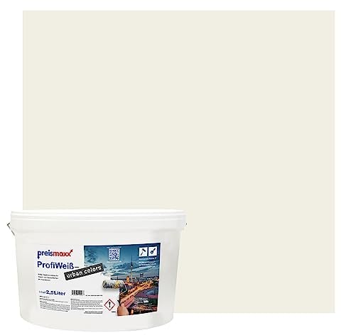 Preismaxx Profiweiß Wandfarbe altweiß 5L, hohe Deckkraft, Dispersionsfarbe innen, Innenwandfarbe Raumfarbe altweiss deckend, Deckkraftklasse 2, matt Innenfarbe Profi Qualität