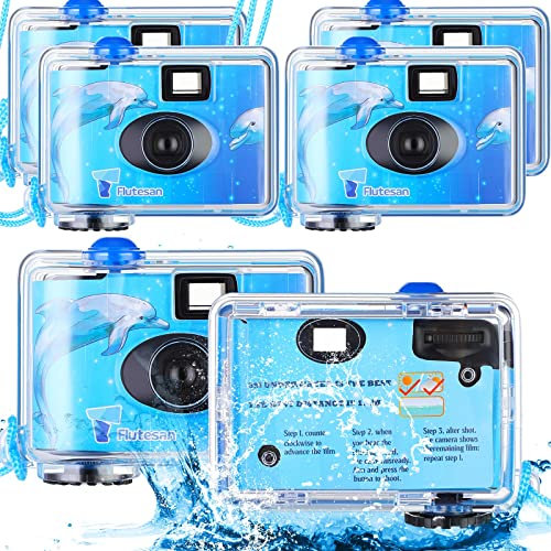 6 Pieces Disposable Camera Waterproof Underwater Single Use Film Cameras 35 mm with Flash for Summer Beach Vacation Camp Snorkeling Trip Adult Teens Gift
