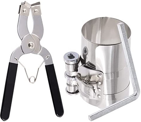 Glarks Lot de 3 outils de compresseur de segment de piston de 10,2 cm pour moteur de voiture et pince à anneau de piston avec vis de sécurité réglables et clé pour moteur de voiture, tracteur