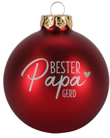 Herz & Heim® Weihnachtskugel aus Glas mit persönlicher Gravur/Rot oder Weiß/Matt oder Hochglanz/Ø 8 oder 10 cm/Verschiedene Motive Ø 8 cm, Rot Matt, Bester Papa