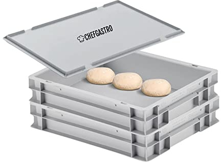 PROREGAL CHEFGASTRO SuperSparSet 2x Pizzaballenbox mit 1x Deckel | HxBxT 8,5x30x40cm | 9 Liter | Teigwanne für Pizzateig, Stapelbare Pizzabox, Gärbox für Sauerteig Brotteig Teig-Gärbox