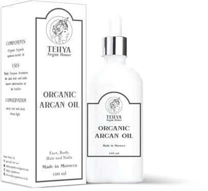 Organic Argan Oil By Tehya -100% Pure, Cold-Pressed from Morocco, Ideal for Hair, Skin, and Nails, Natural Anti-Aging Elixir
